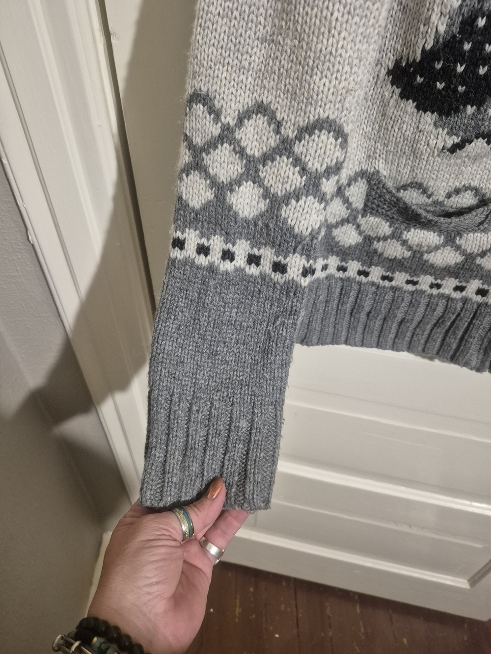 Kismet Owl Fair Isle Wool Blend Zip Cardigan Sweater M - Picture 4 of 8